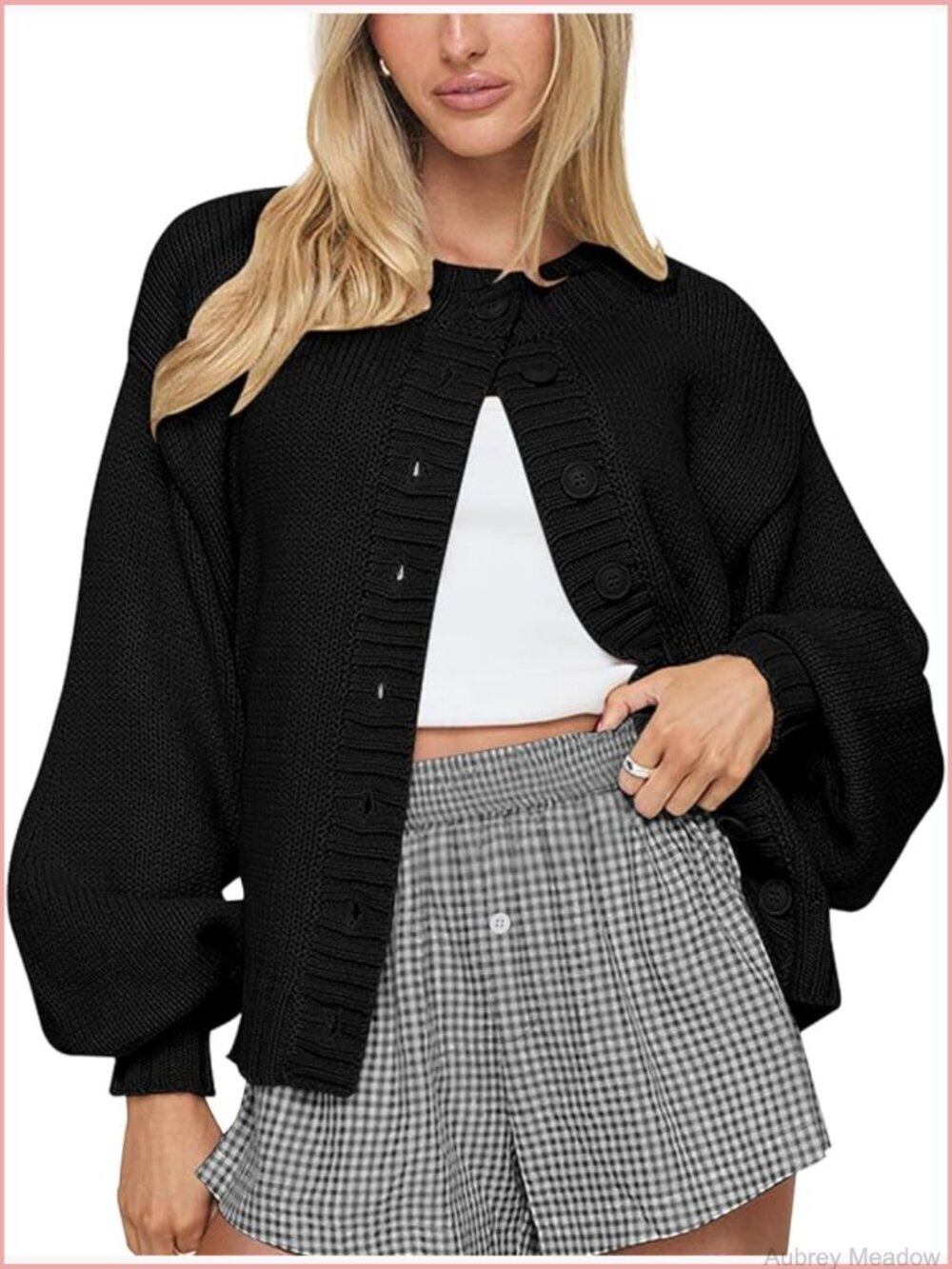 Oversized Lantern Sleeve Cardigan Button Down Chunky Knit Sweater Coat